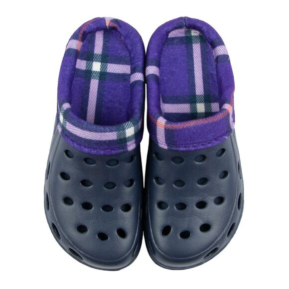 Gold Coast Women's Purple and White Plaid Fleece Lined Clogs in Navy, Size 10 - Picture 2 of 6
